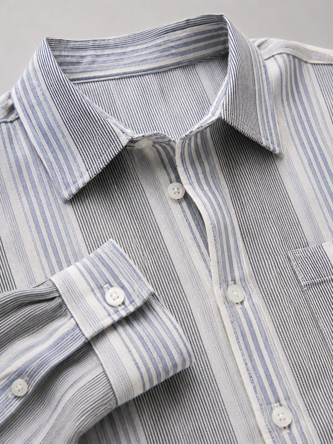 Men Grey Vertical Striped Long Sleeve Shirt