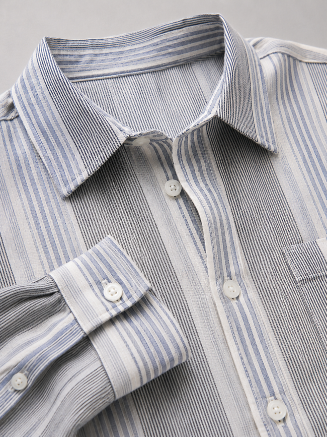 Men Grey Vertical Striped Long Sleeve Shirt