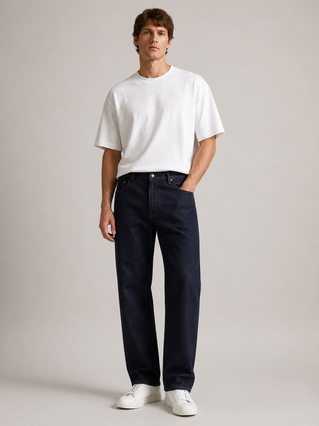 Men Dark Indigo Wide Leg Baggy Jeans