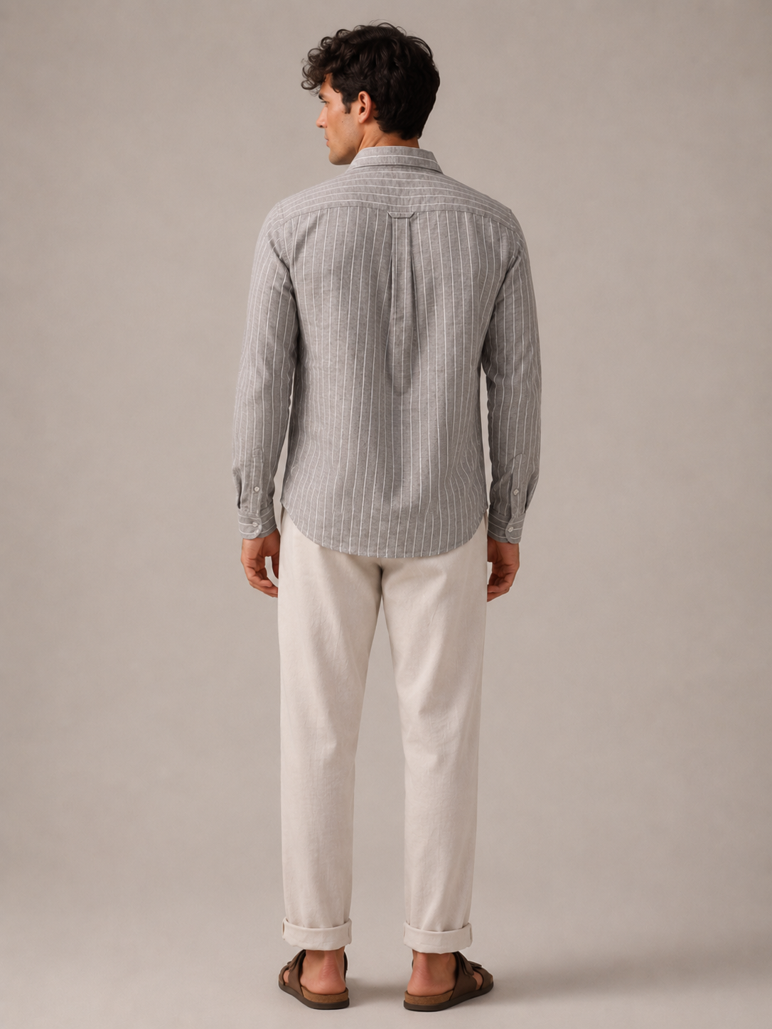 Men Grey Pinstripe Long Sleeve Shirt