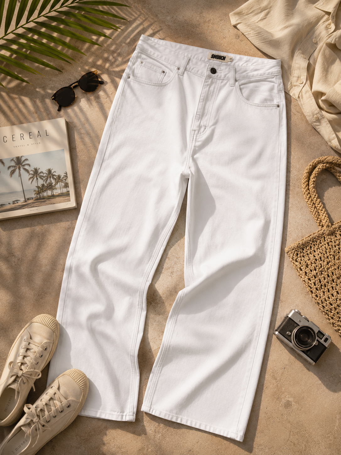 Men White Wide Leg Baggy Jeans
