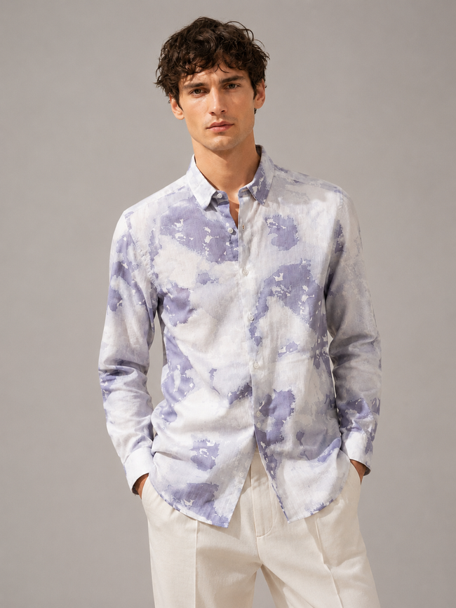Men Purple Watercolor Print Shirt