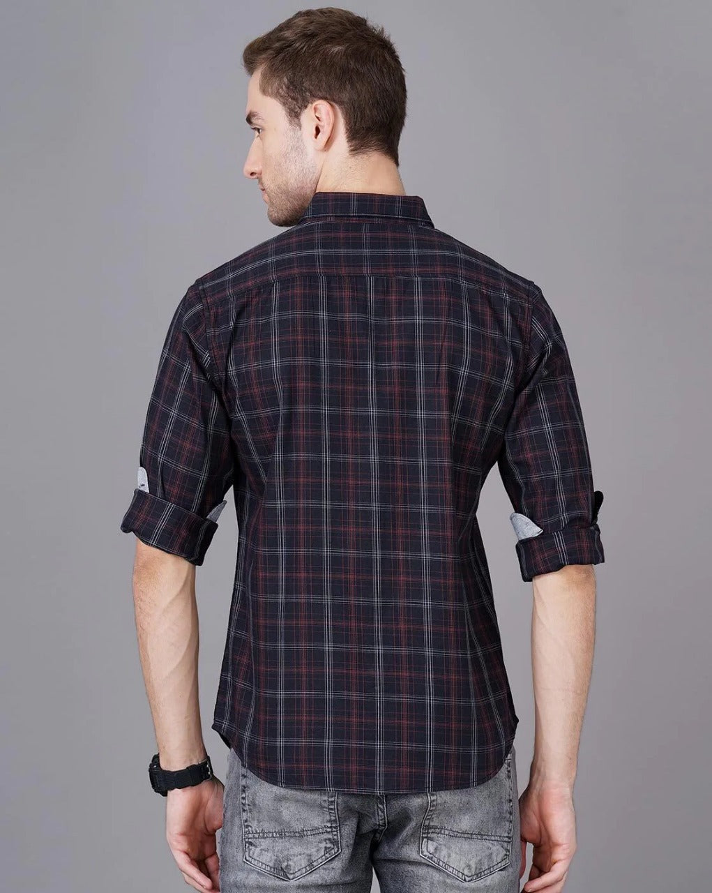 Men Black Cotton Slim Shirt