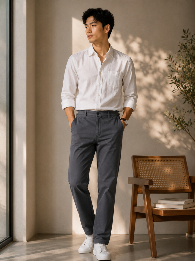 Men Grey Contemporary Chino Trousers