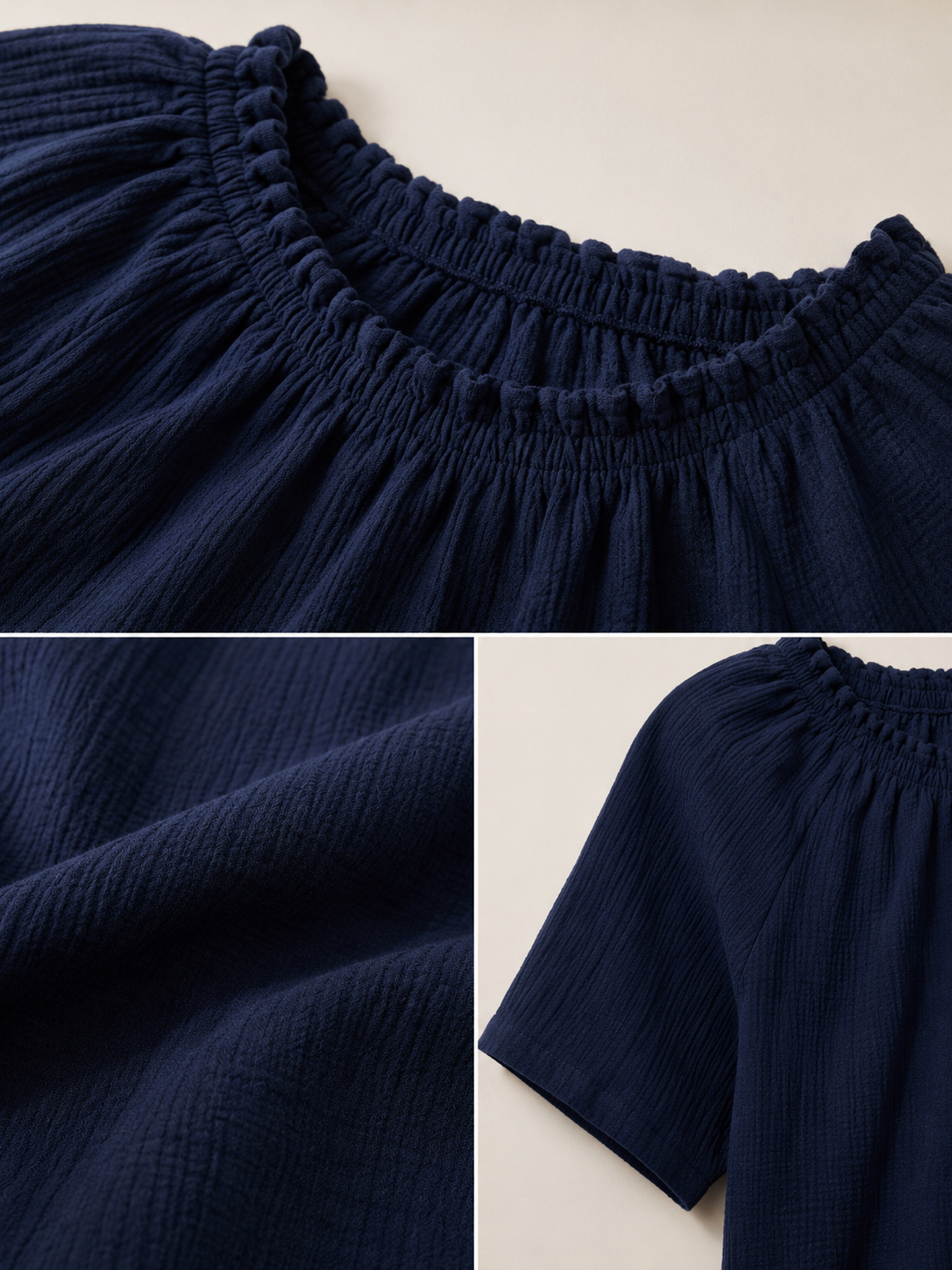 Women Navy Gathered Neck Top