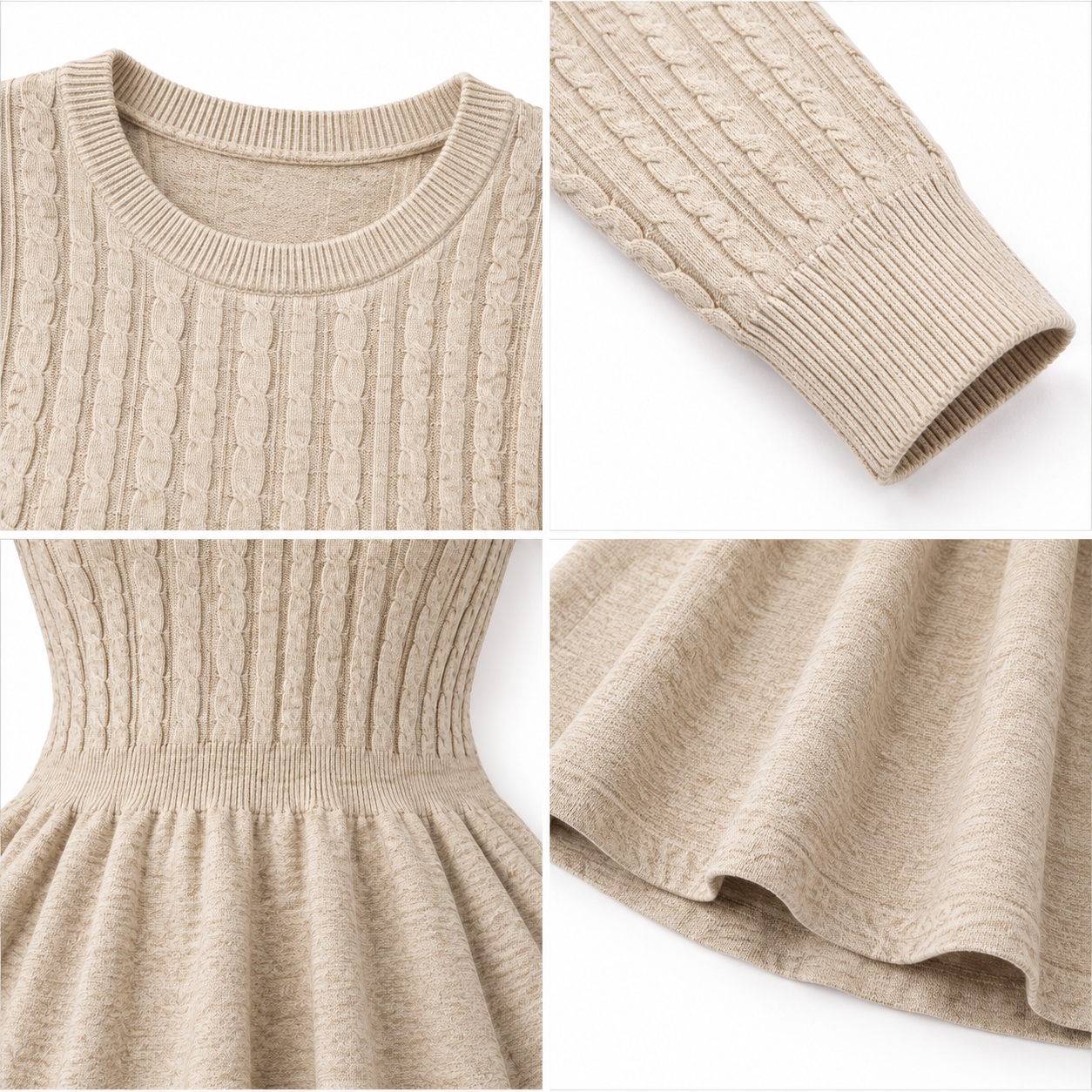 Women Brown Cable Knit Sweater Dress