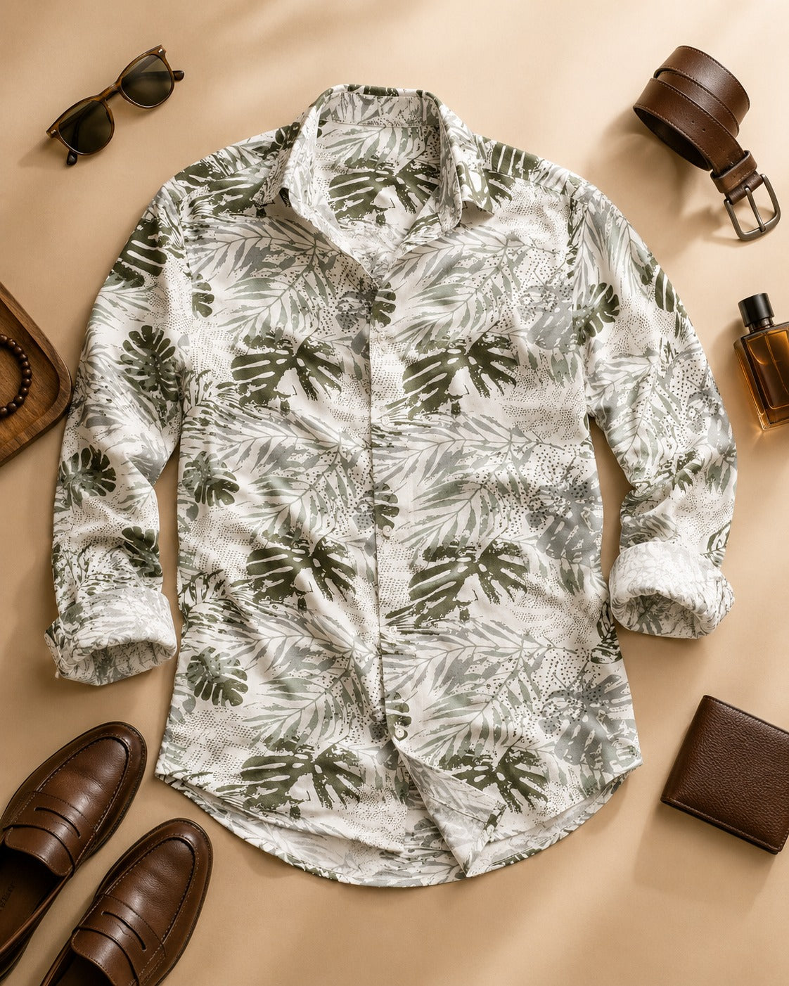 Men Grey Tropical Print Shirt