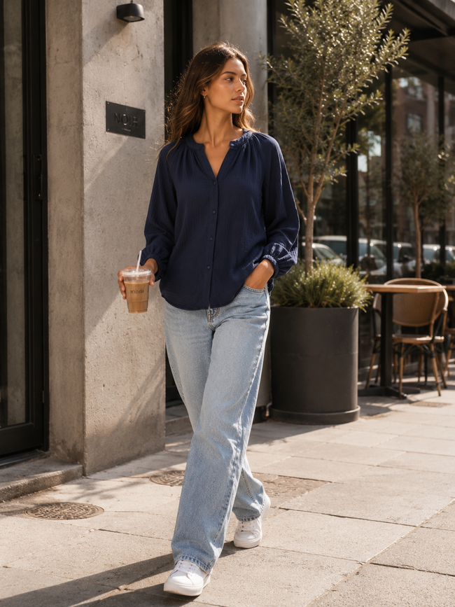 Women Black Balloon Sleeve Relaxed Shirt