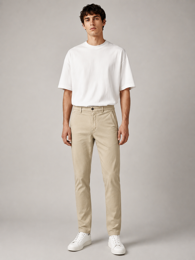 Men Light Beige Tailored Stretchable Chinos