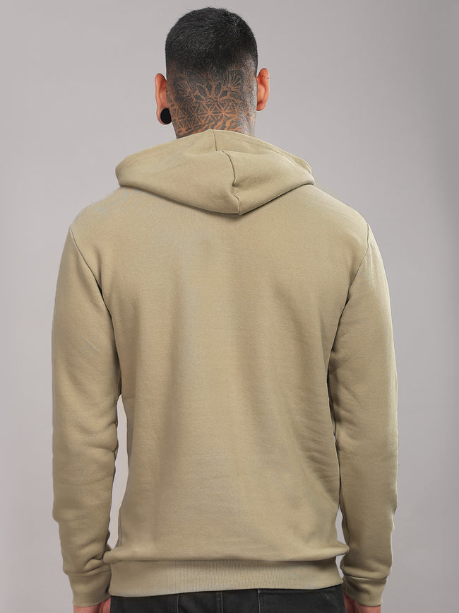 Men Beige Cotton Fleece Hoodie