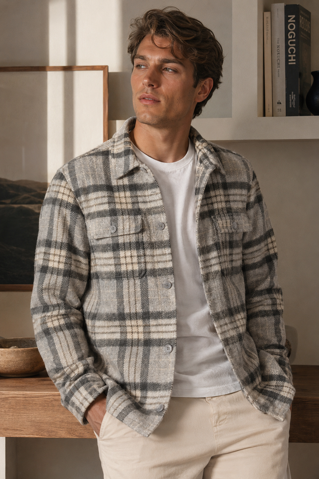Men Brushed Check Overshirt