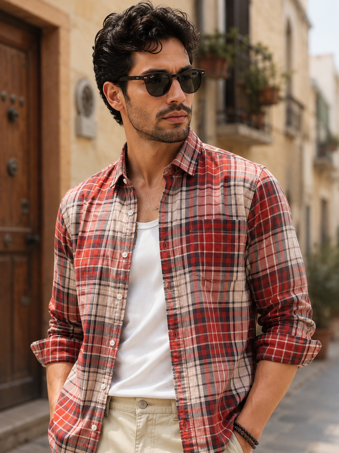 Men Orange Regular Fit Check Shirt