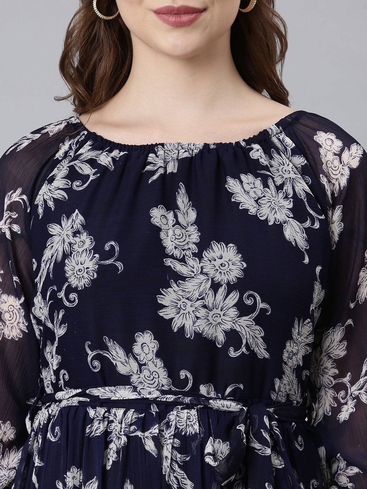 Women Bloom Navy Chiffon Dress