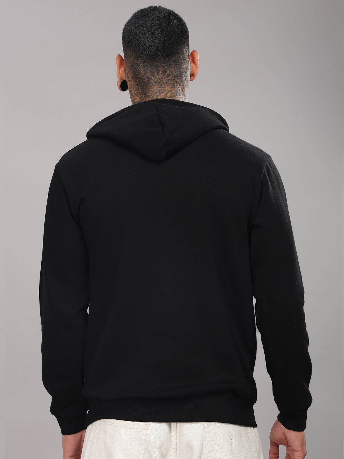 Men Black Cotton Fleece Hoodie