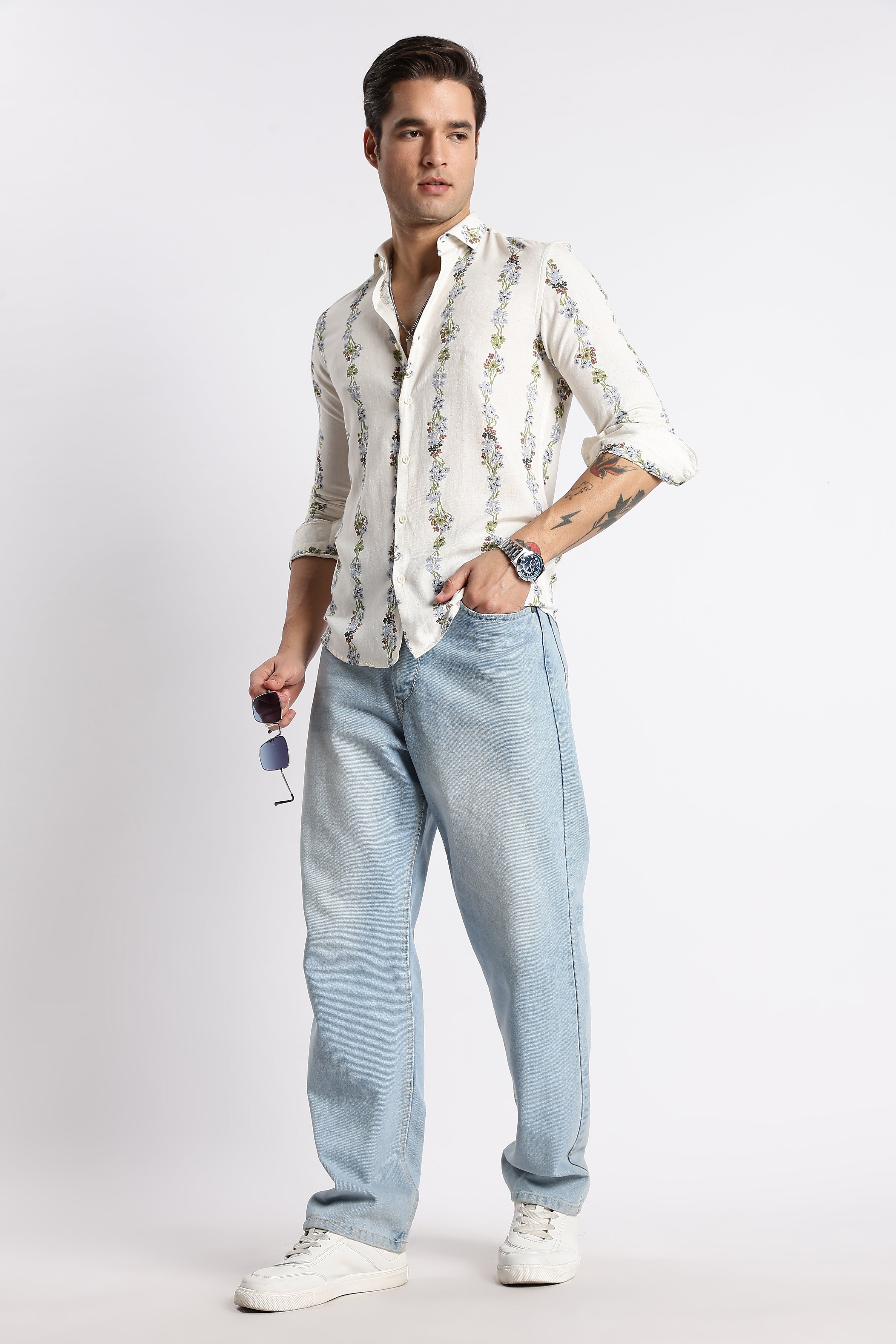 Men Floral Stripe Printed Shirt