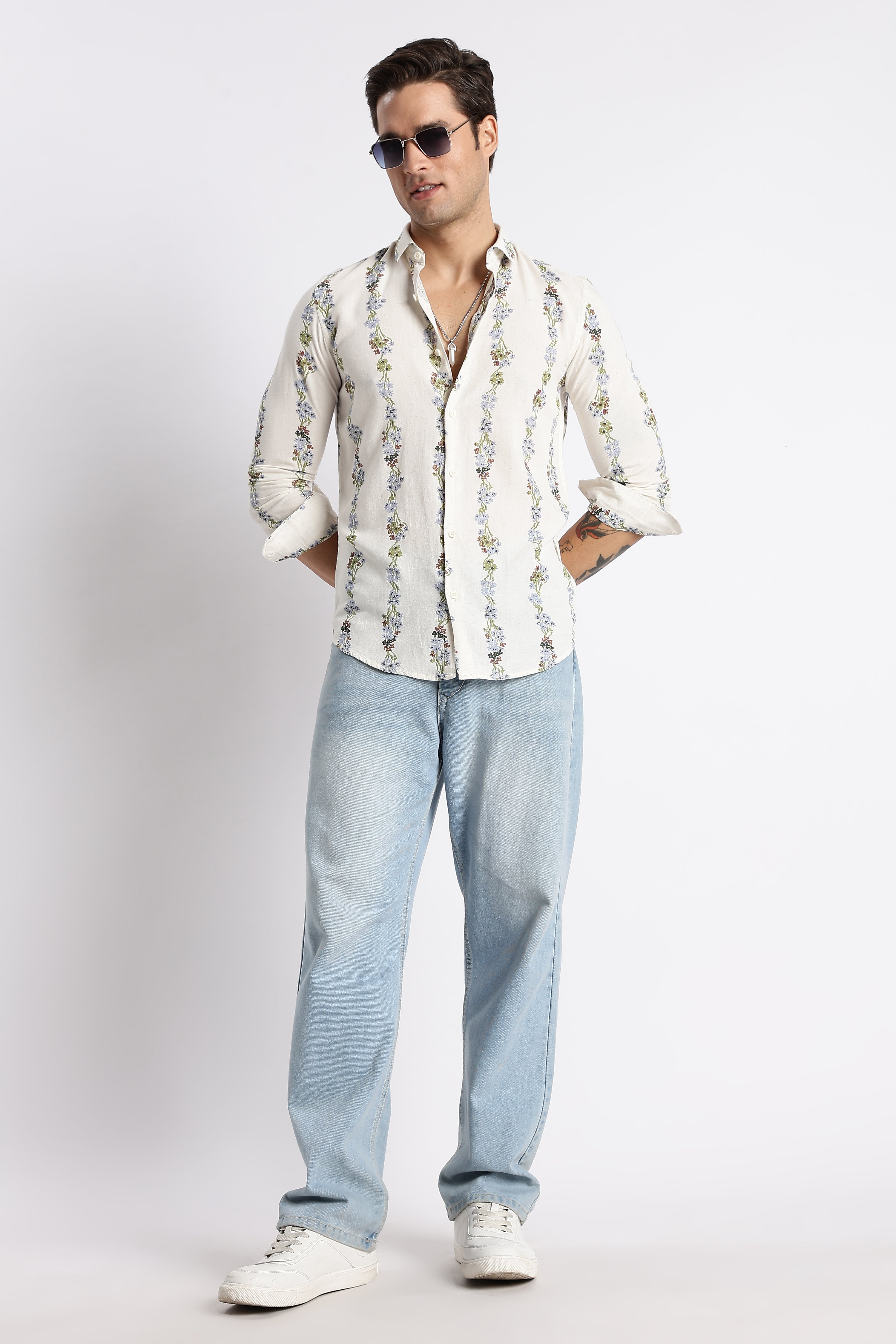 Men Floral Stripe Printed Shirt