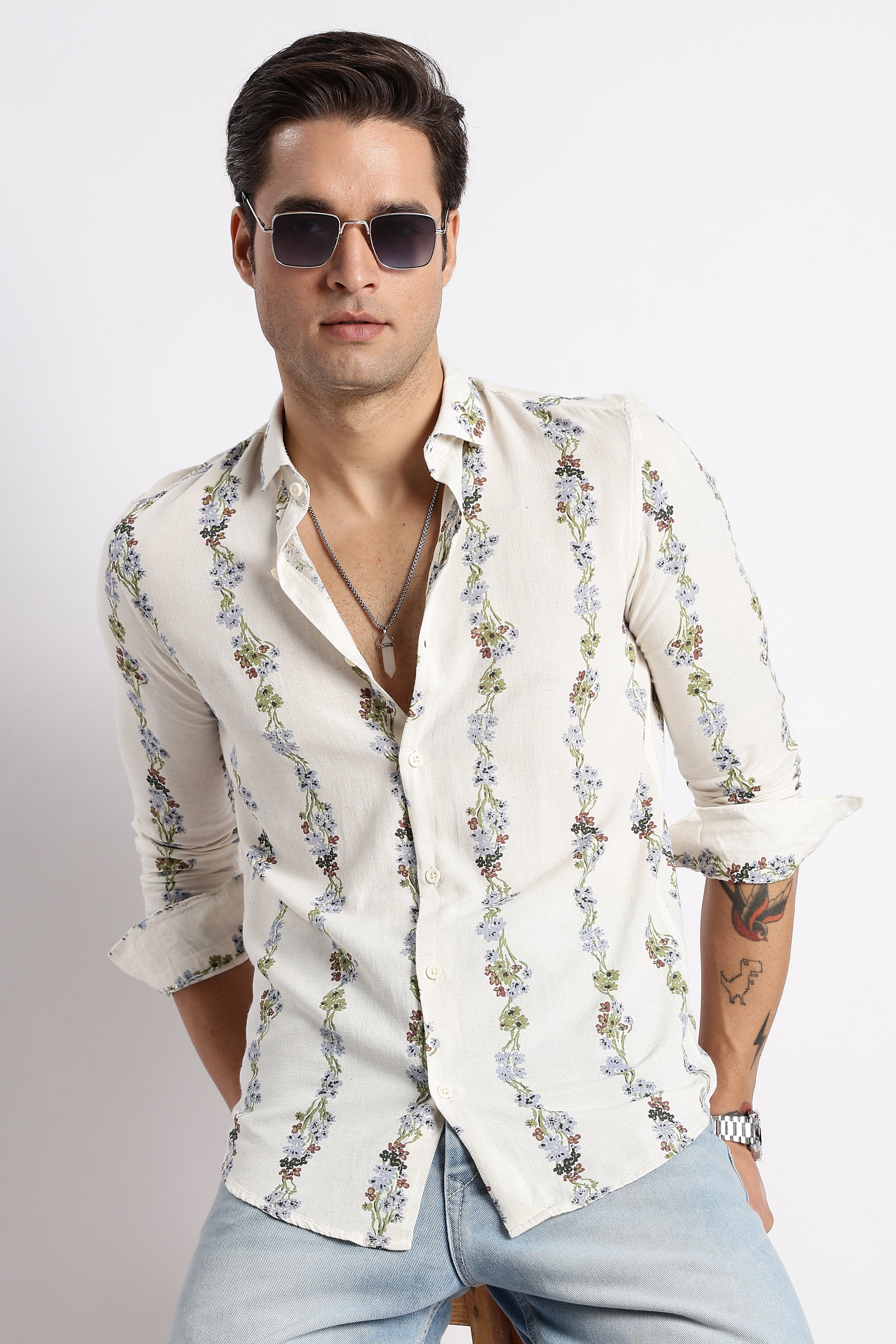 Men Floral Stripe Printed Shirt