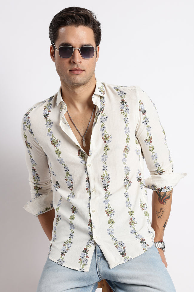 Men Floral Stripe Printed Shirt