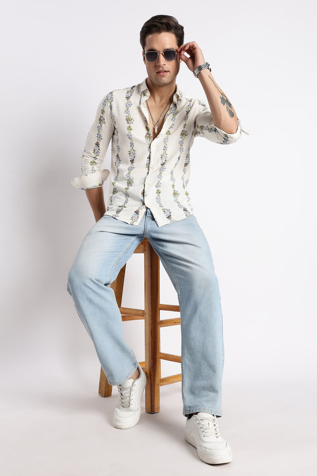 Men Floral Stripe Printed Shirt