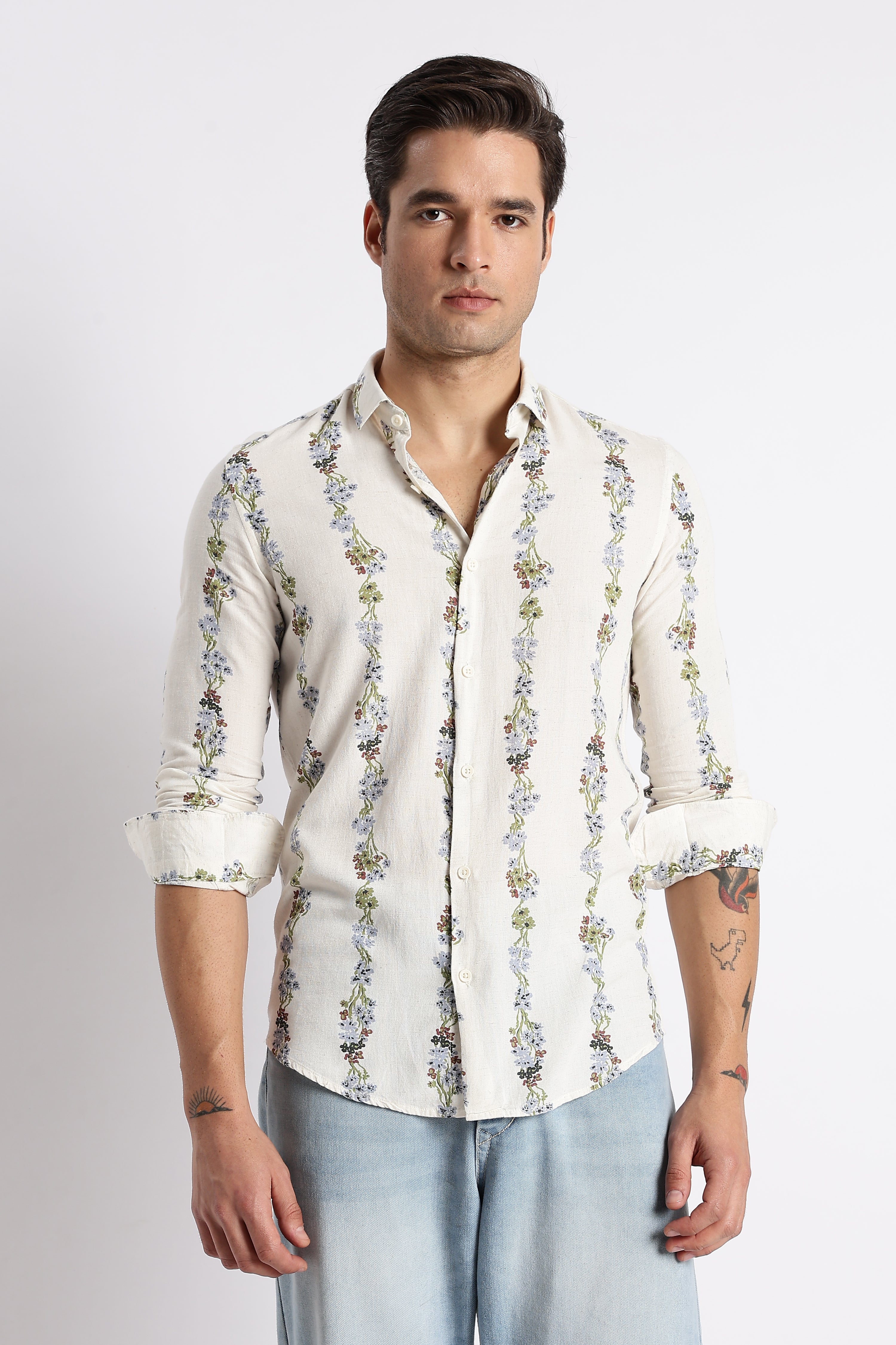Men Floral Stripe Printed Shirt