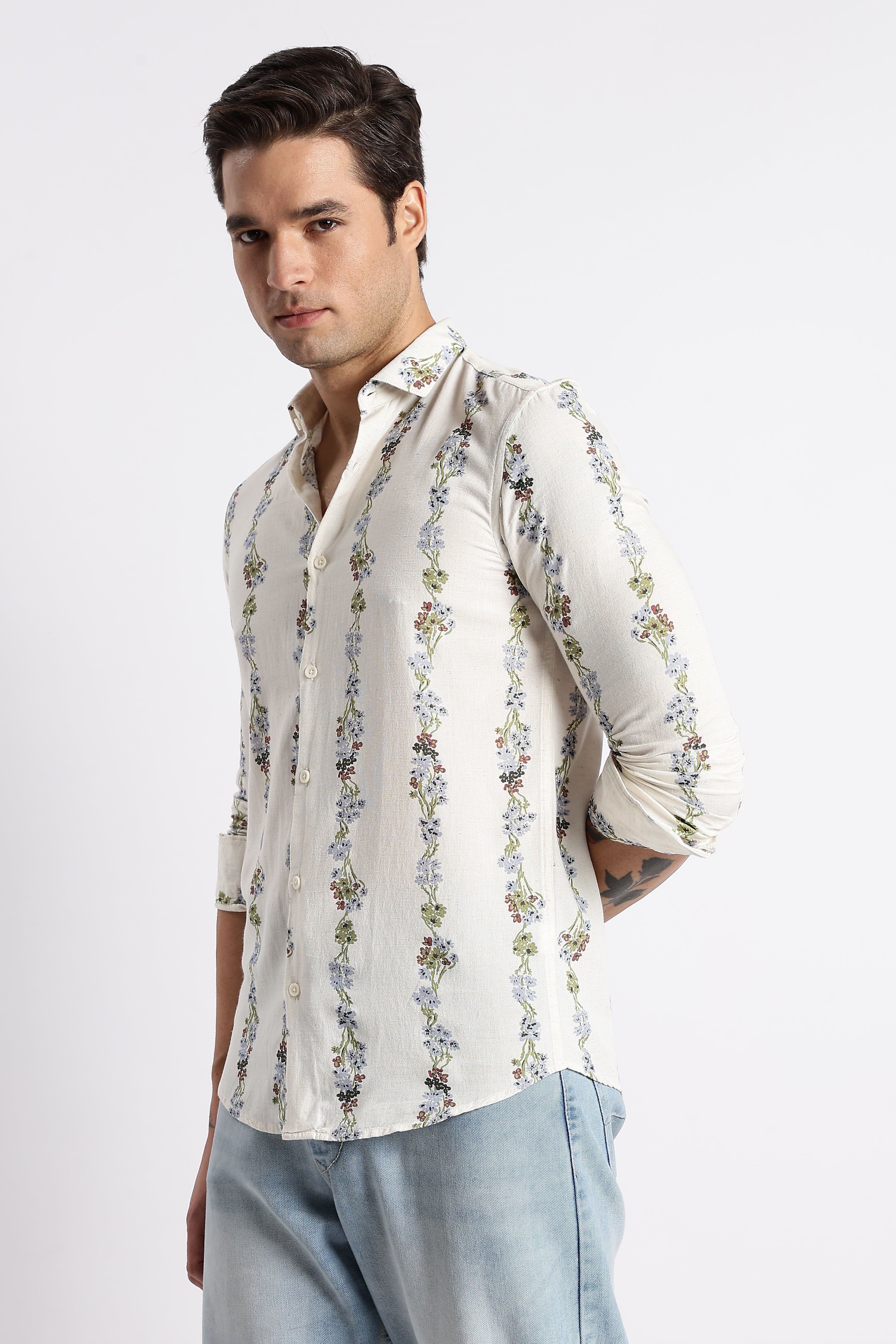 Men Floral Stripe Printed Shirt