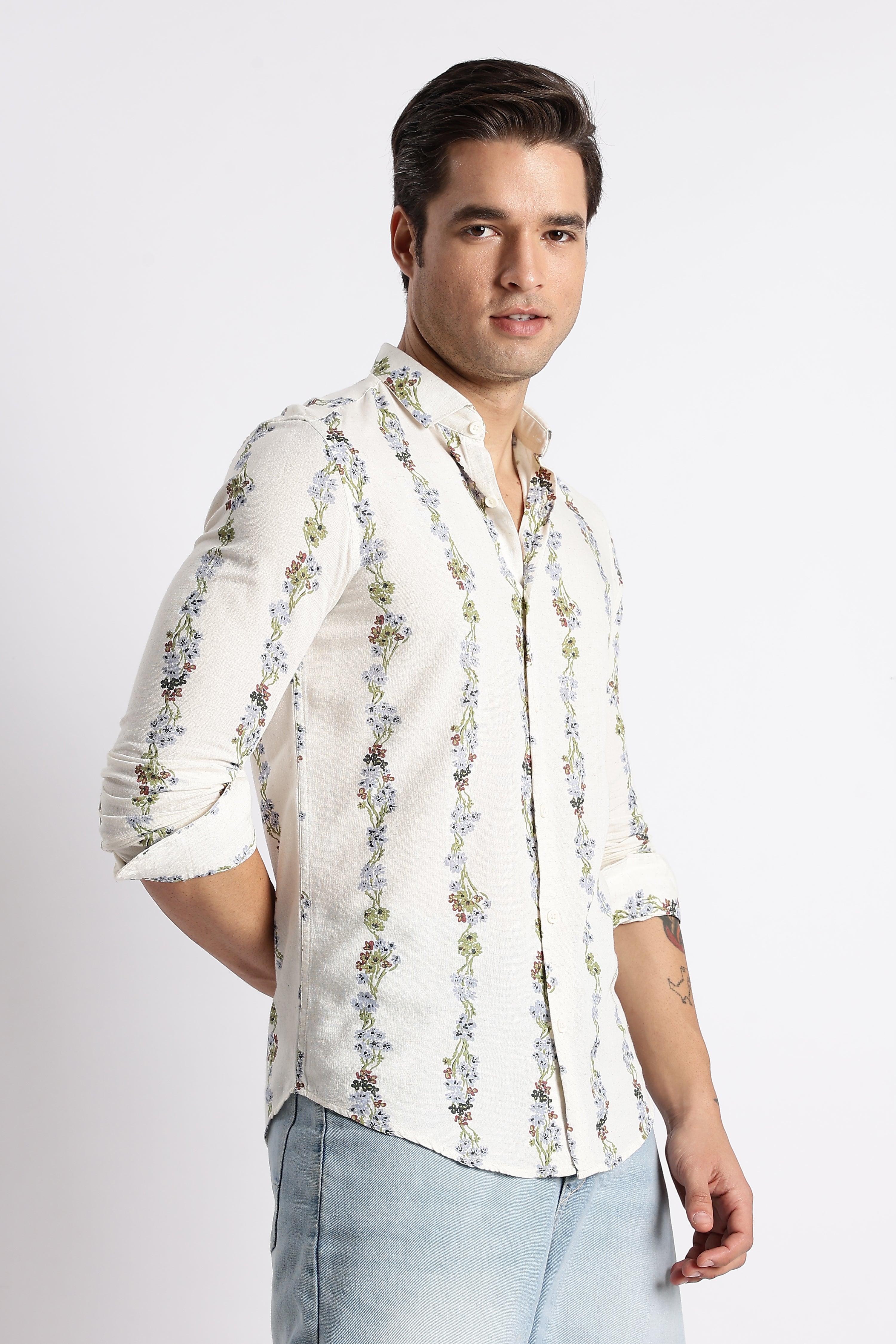 Men Floral Stripe Printed Shirt