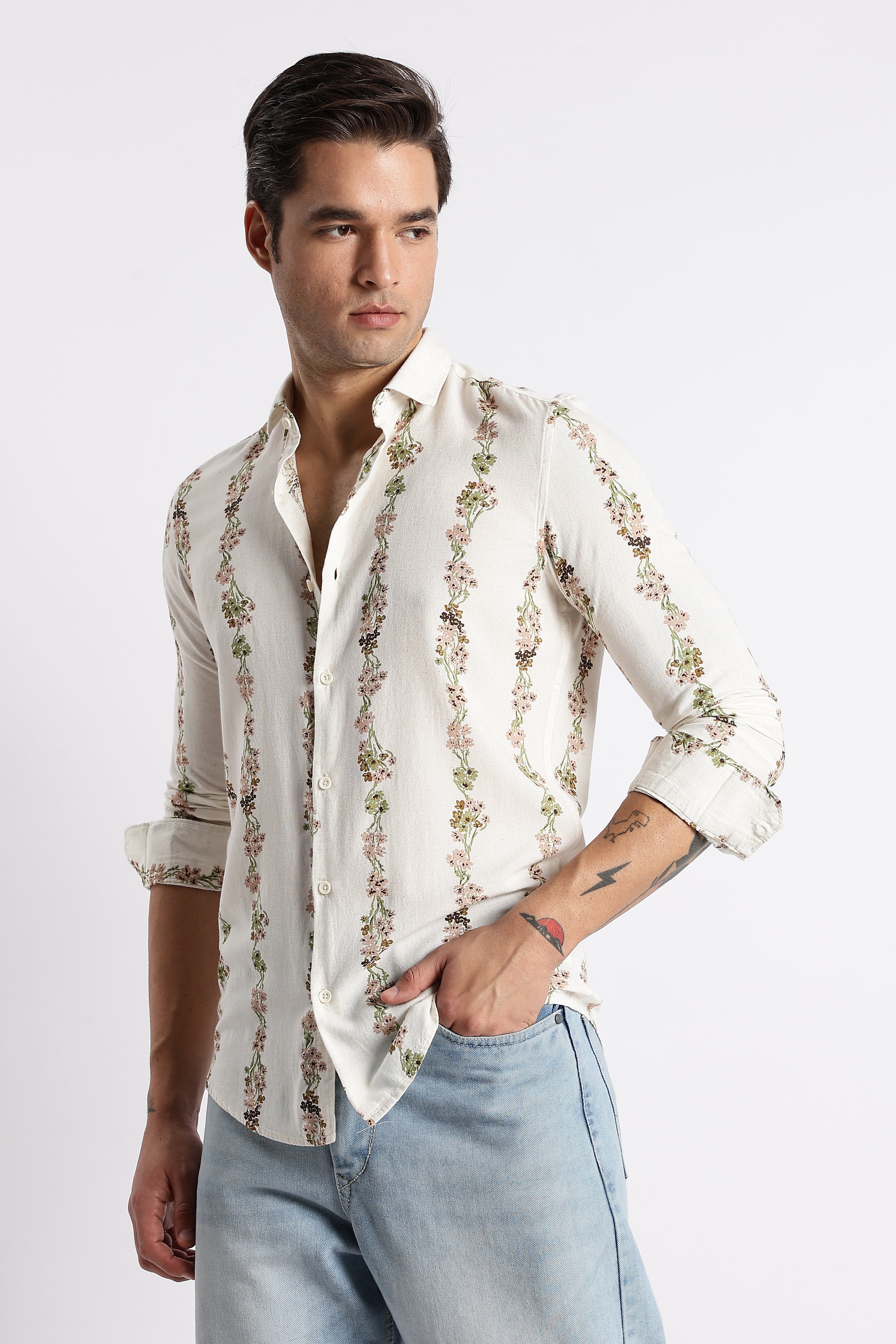 Men Floral Stripe Printed Shirt