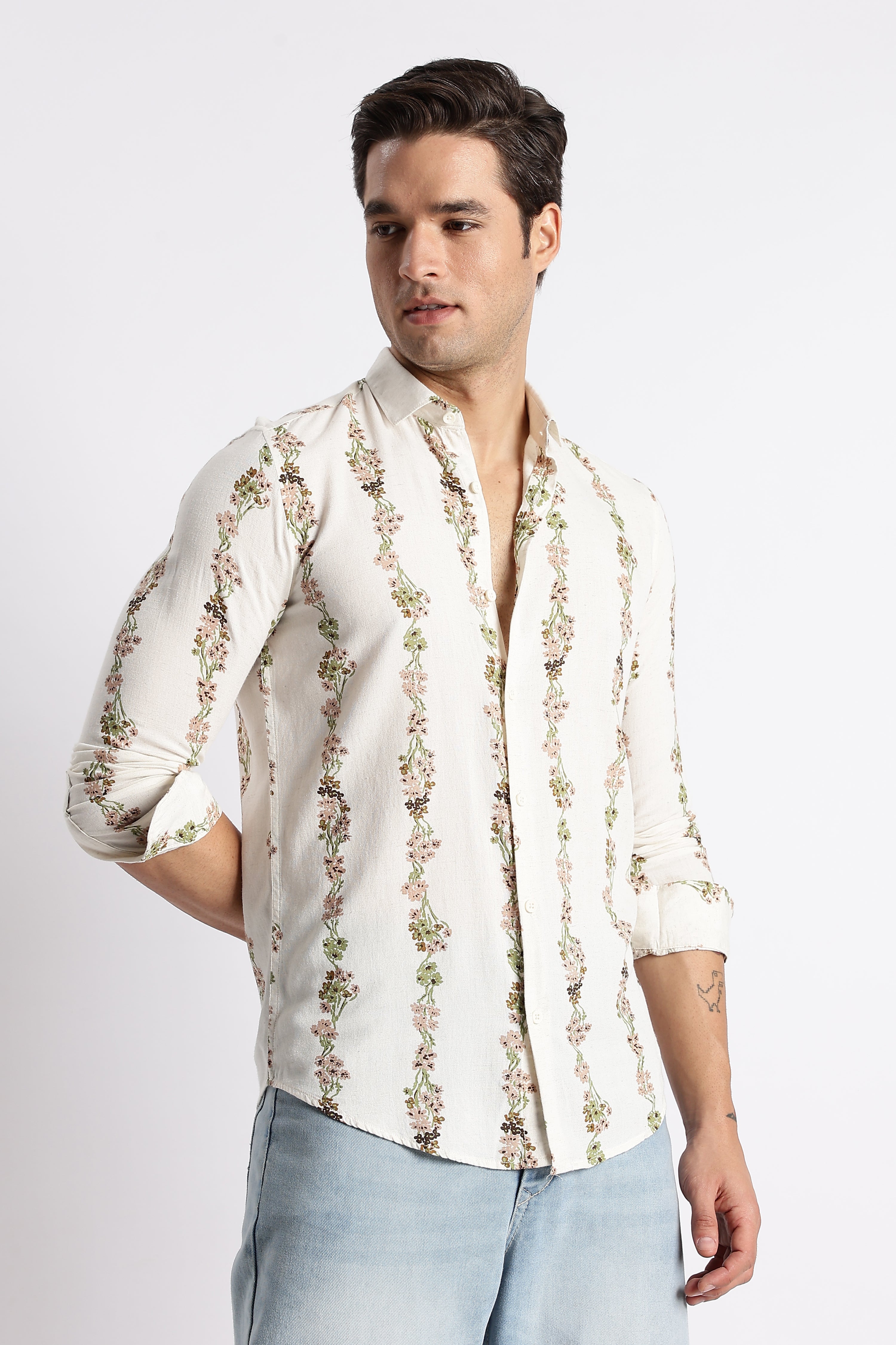 Men Floral Stripe Printed Shirt