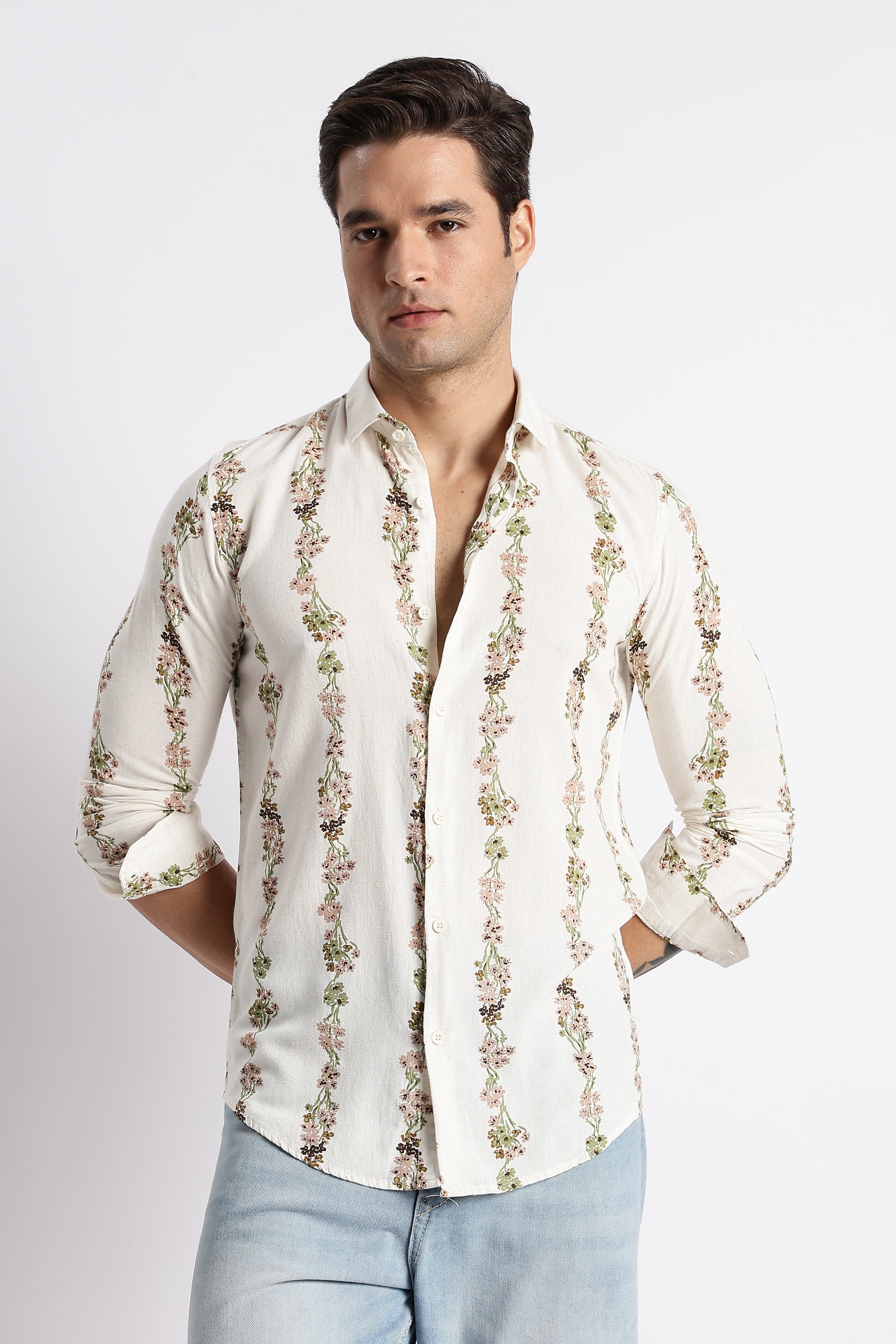 Men Floral Stripe Printed Shirt
