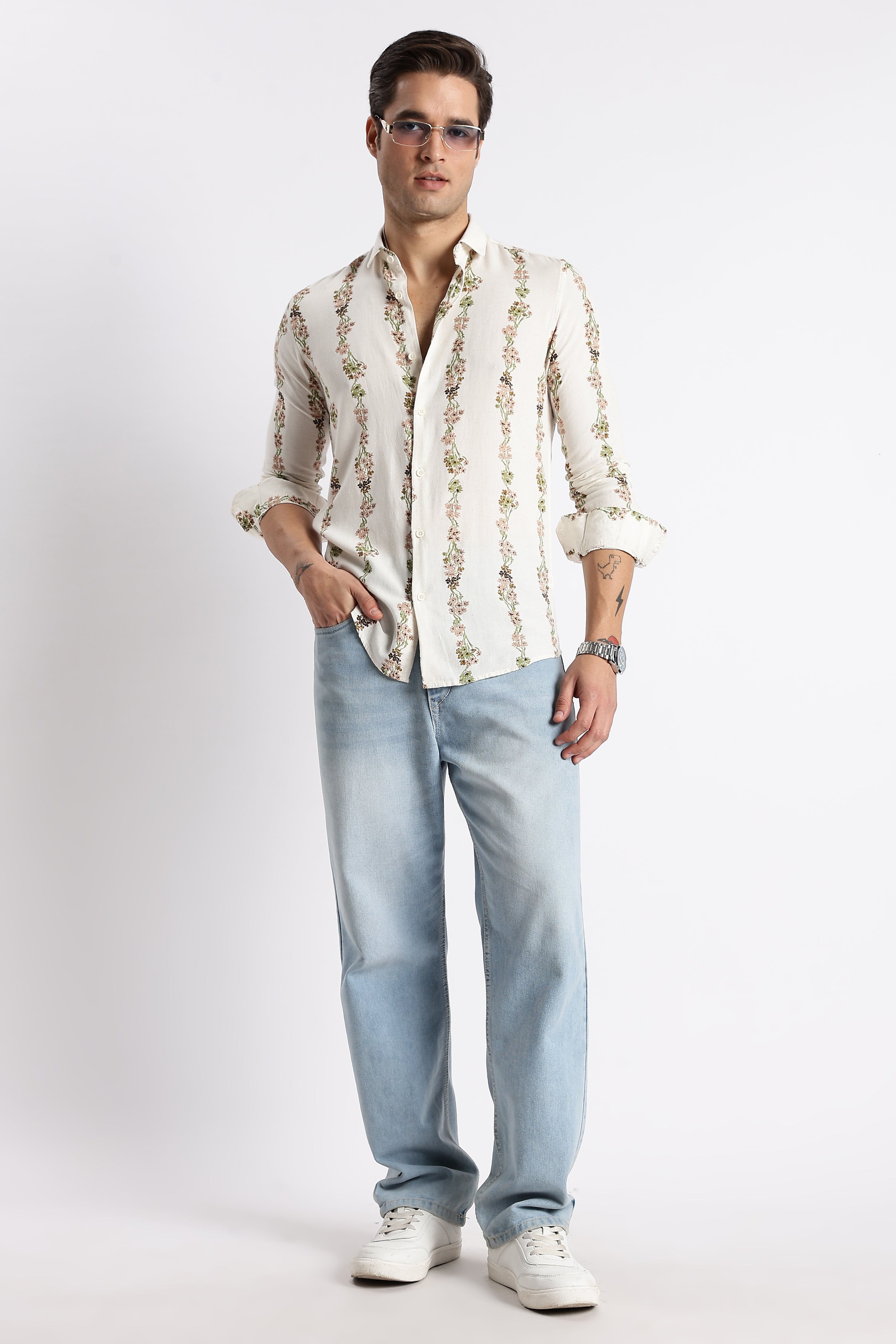 Men Floral Stripe Printed Shirt