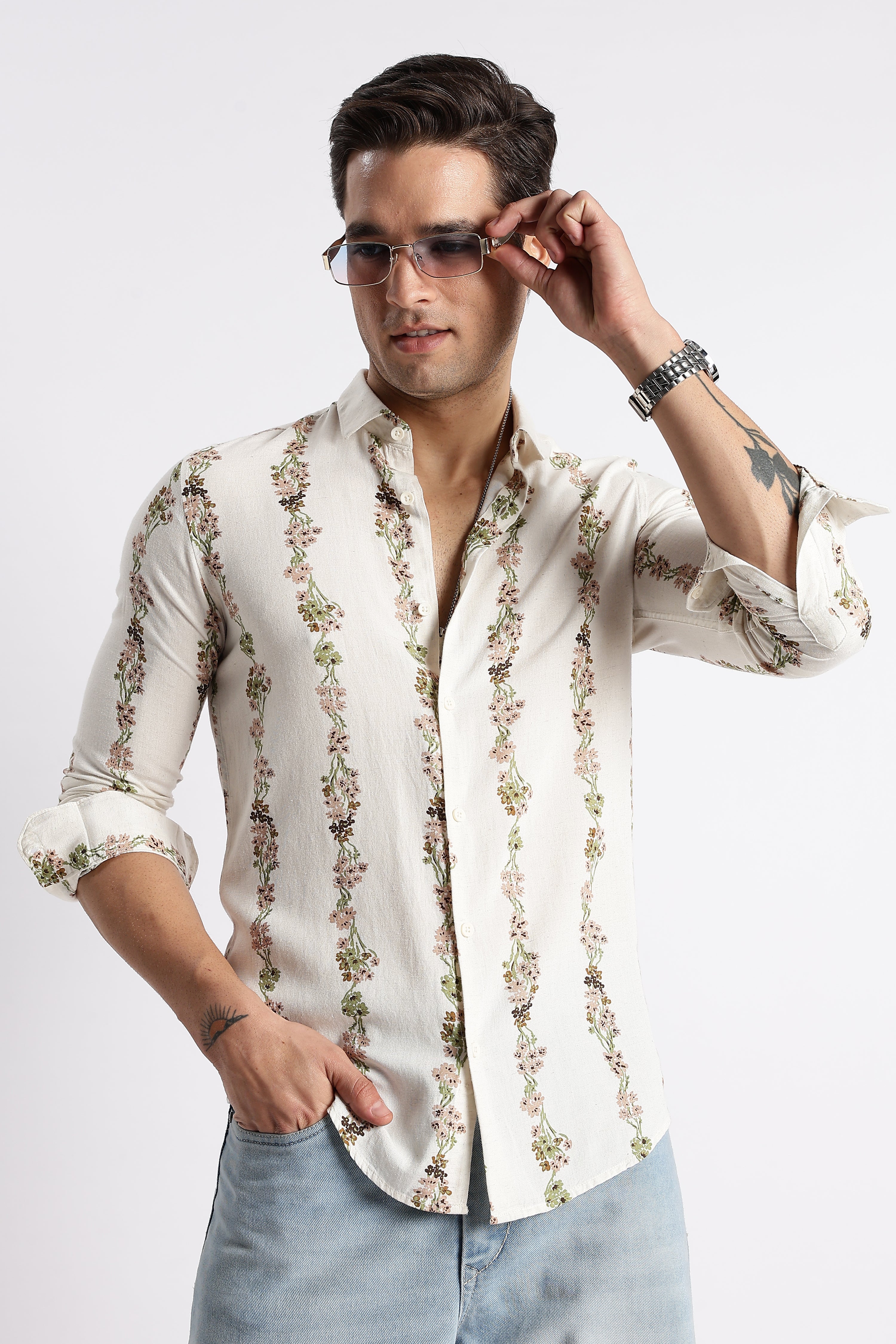 Men Floral Stripe Printed Shirt