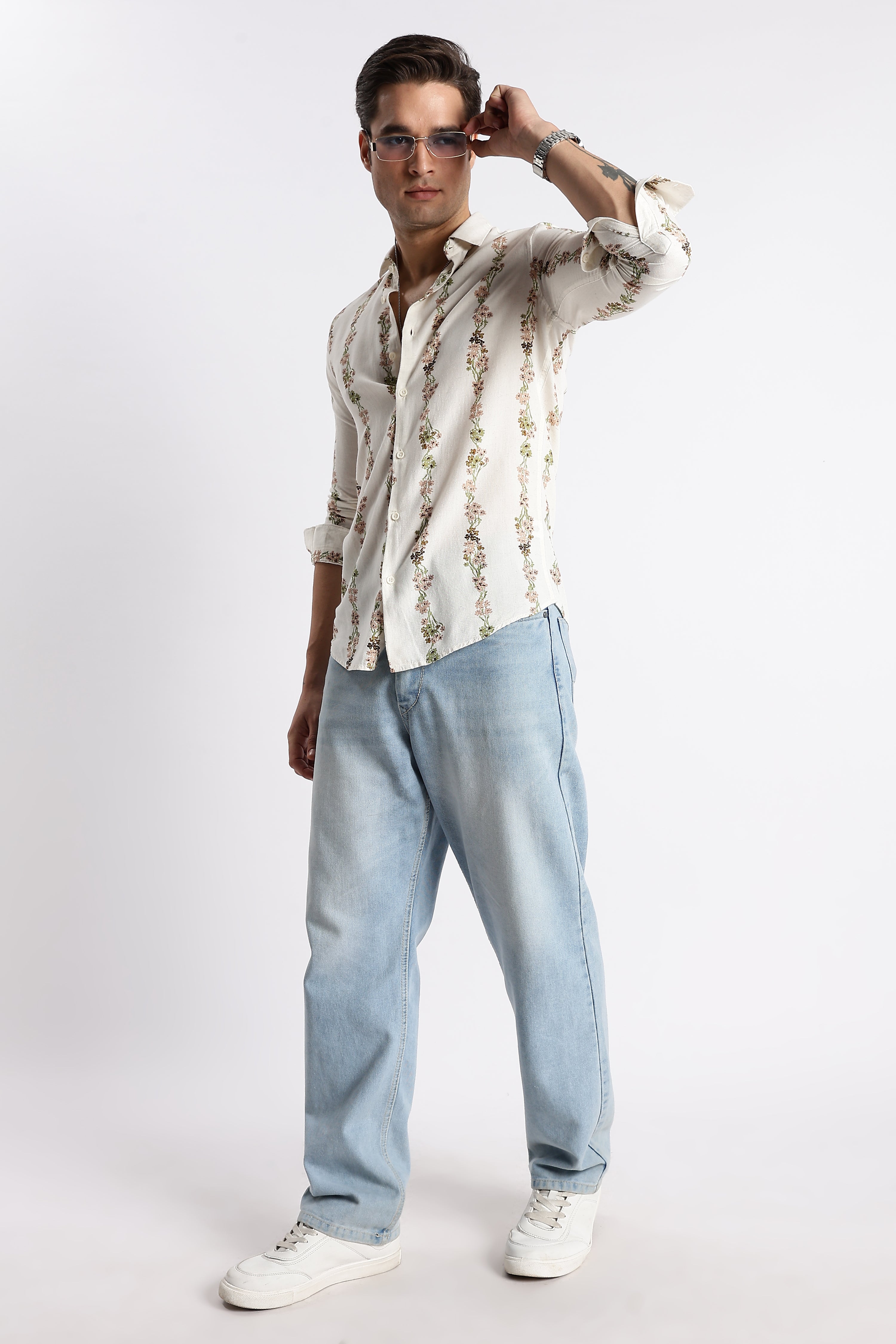 Men Floral Stripe Printed Shirt