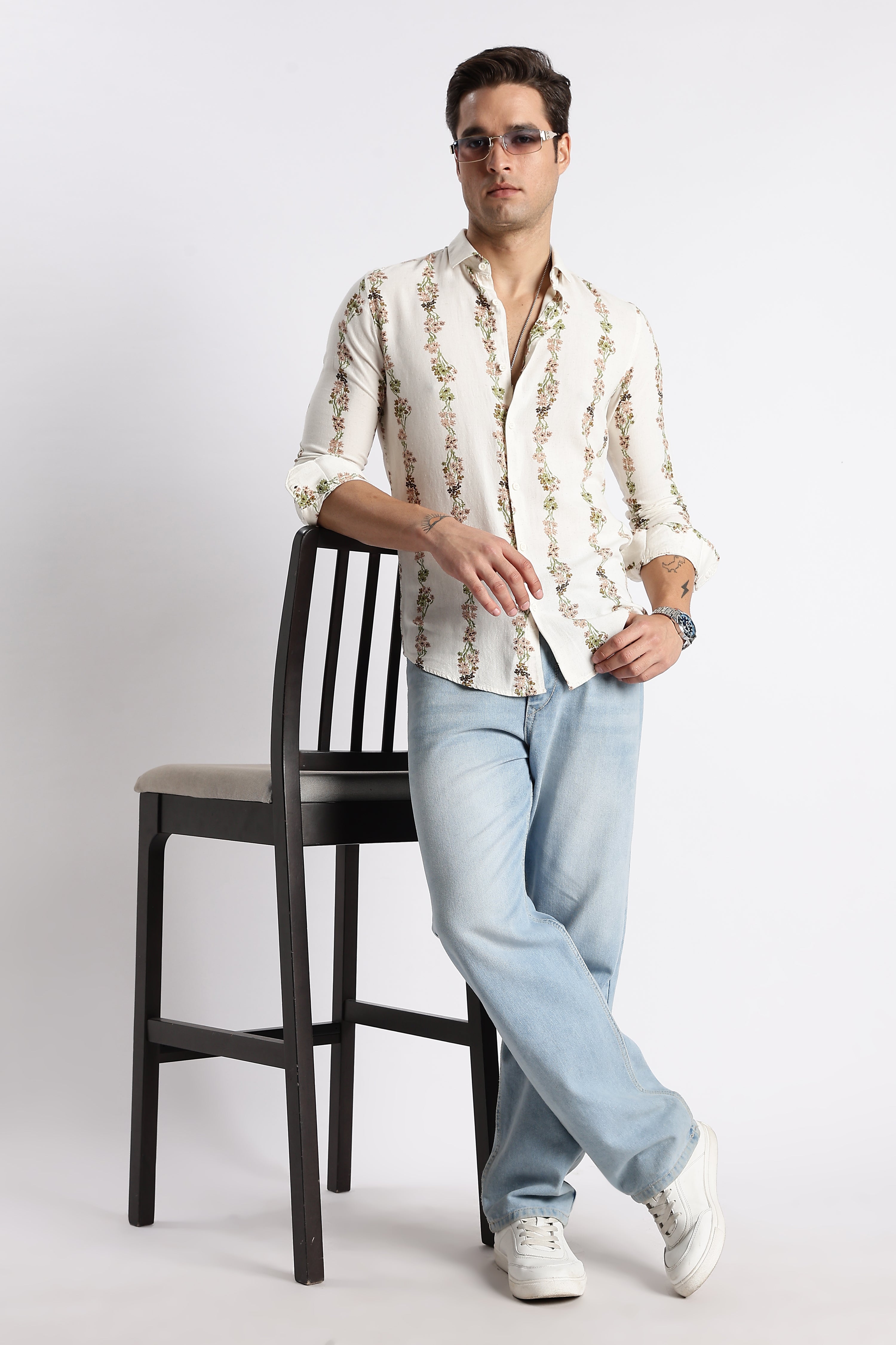 Men Floral Stripe Printed Shirt