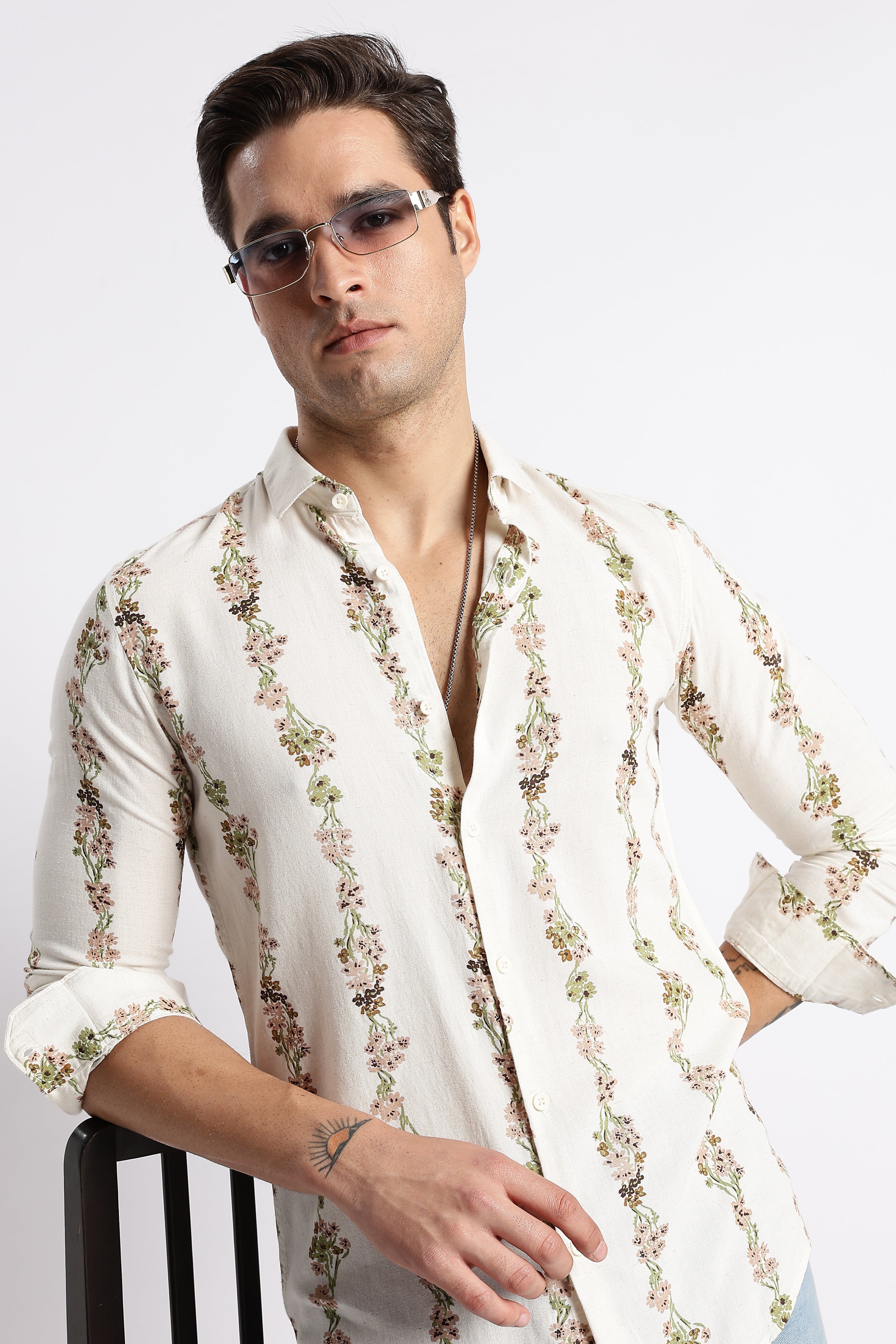 Men Floral Stripe Printed Shirt