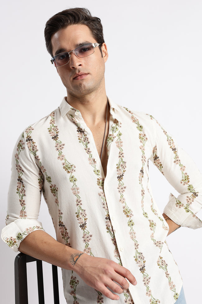 Men Floral Stripe Printed Shirt