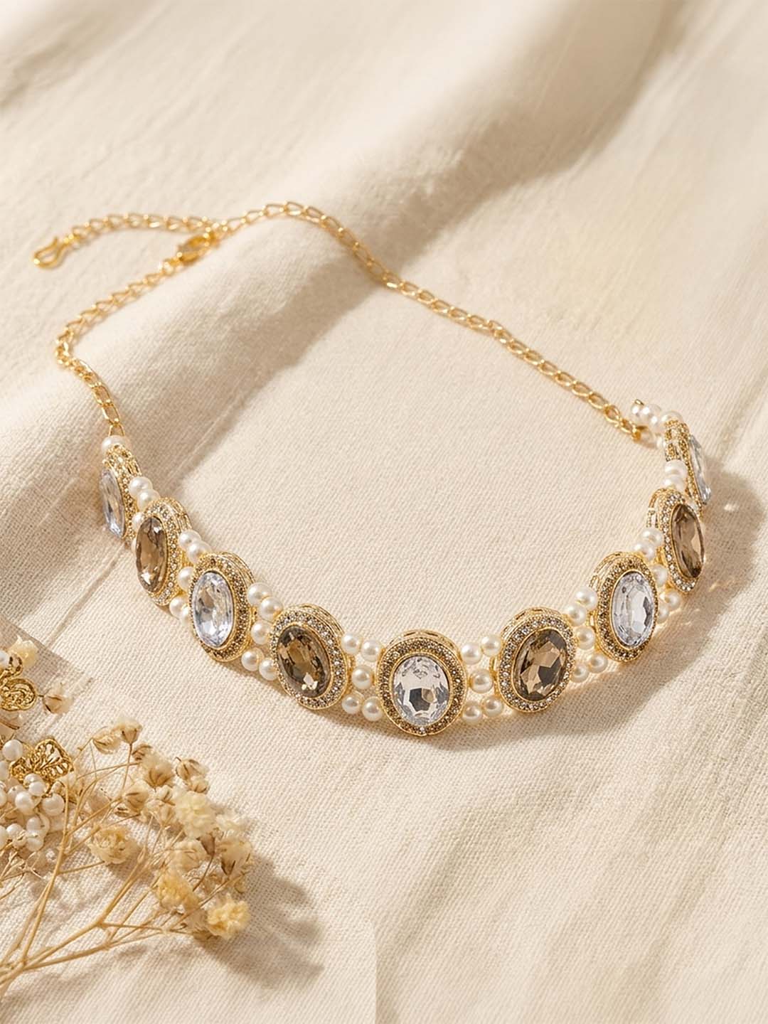 Women Gold Hair Band With Pearls And Crystals