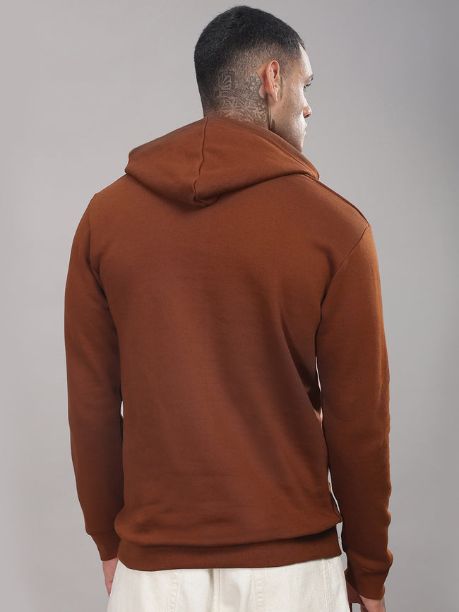 Men Brown Cotton Fleece Hoodie