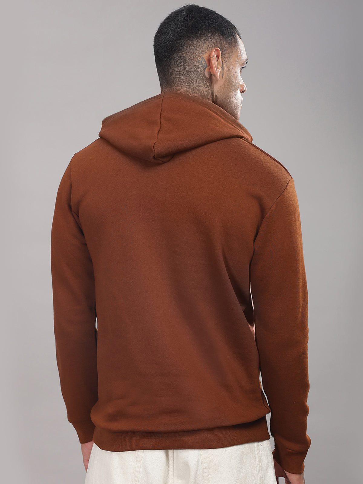 Men Brown Cotton Fleece Printed Hoodie