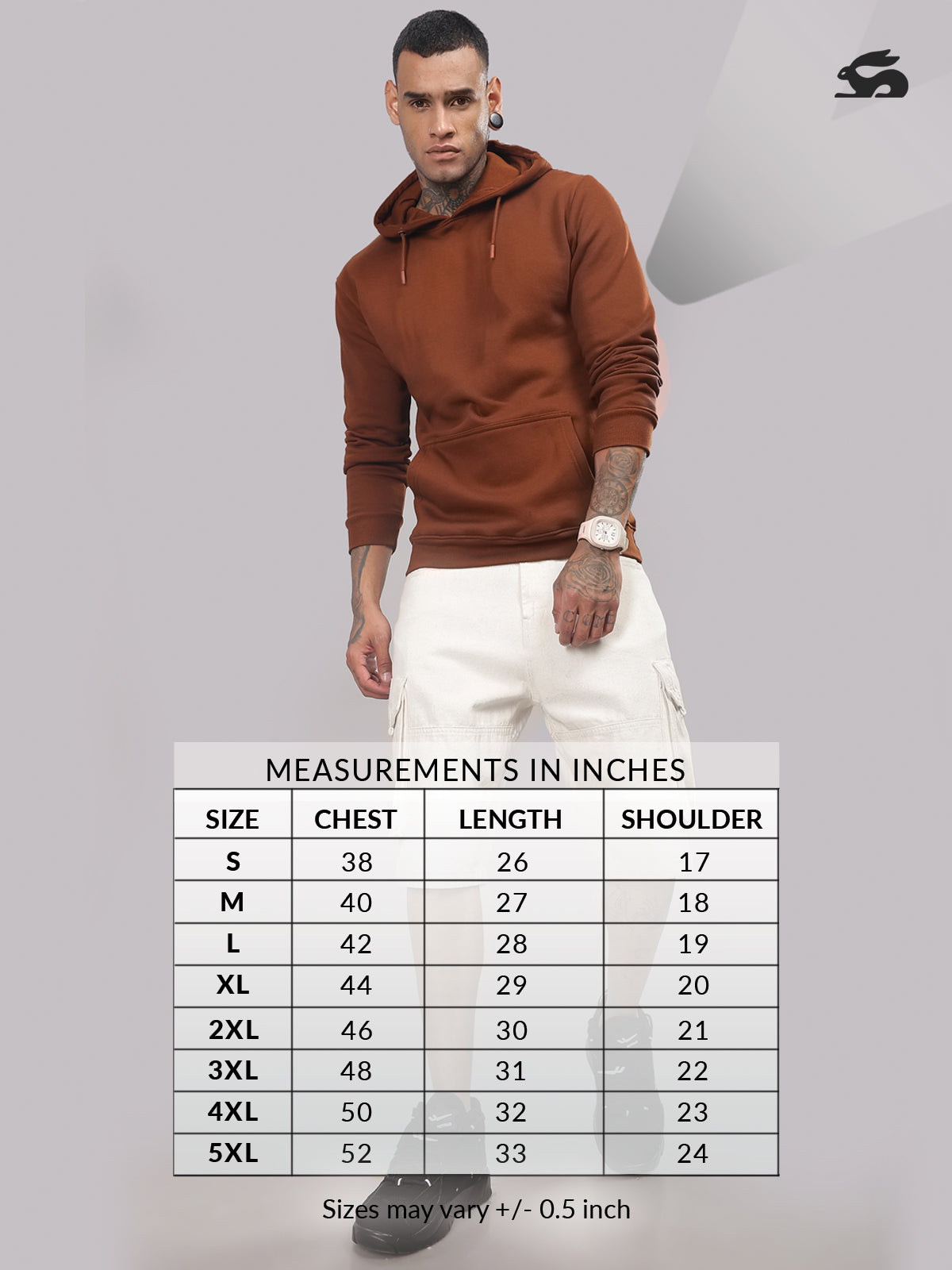 Men Brown Cotton Fleece Hoodie