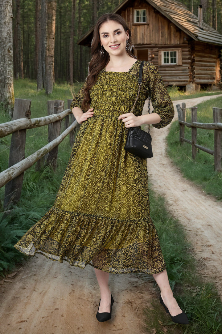 Women Black Bandhani Printed Ethnic Fit & Flare Dress