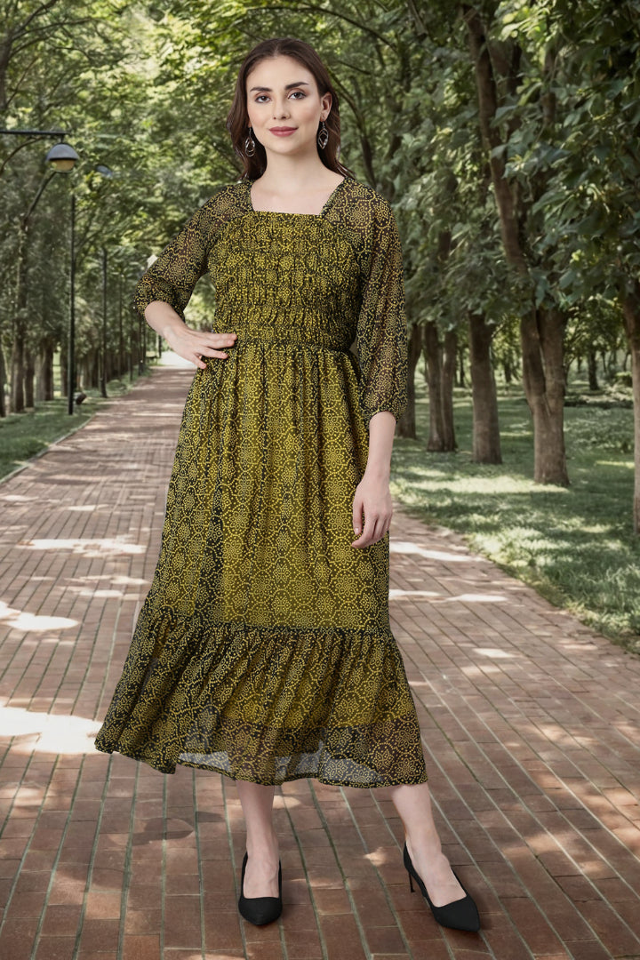 Women Black Bandhani Printed Ethnic Fit & Flare Dress