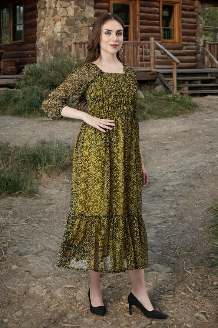 Women Black Bandhani Printed Ethnic Fit & Flare Dress