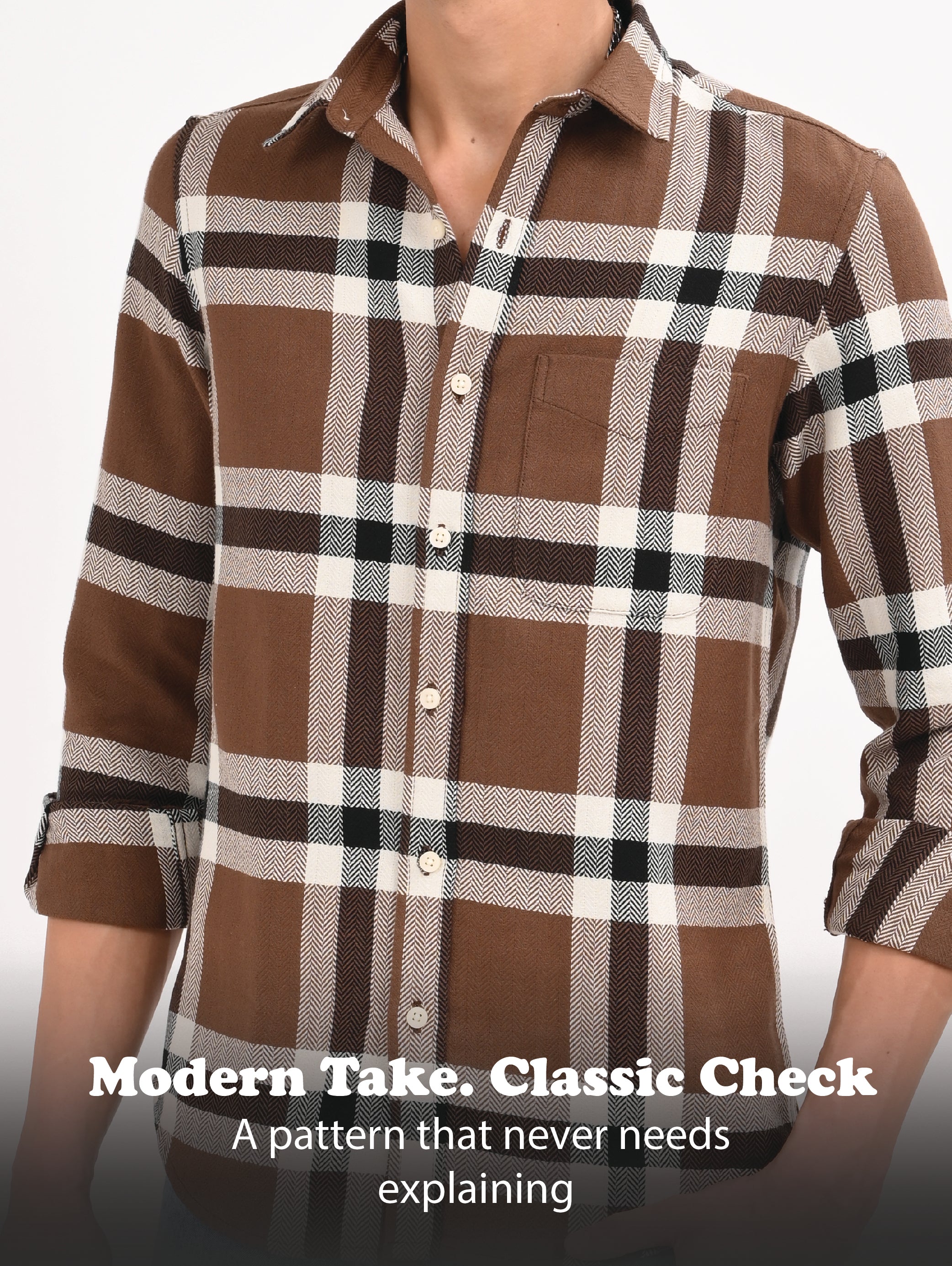 Men Brown Check Shirt