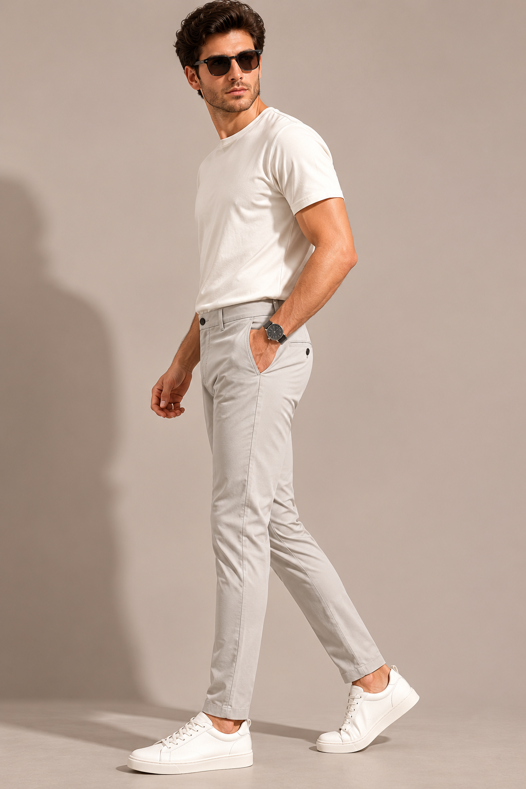 Men Beige Urban Formal Trousers