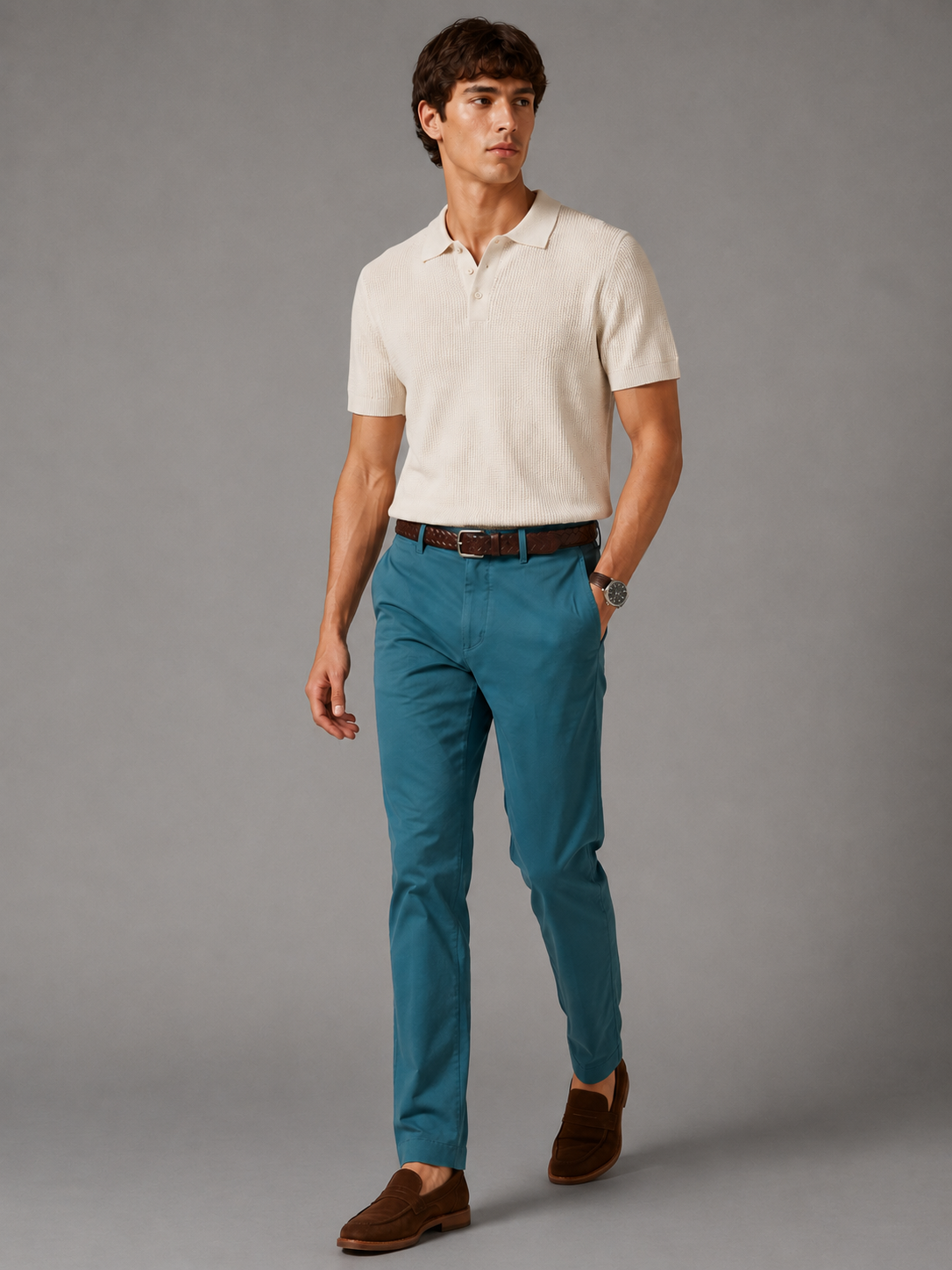 Men Teal Tailored Fit Trousers