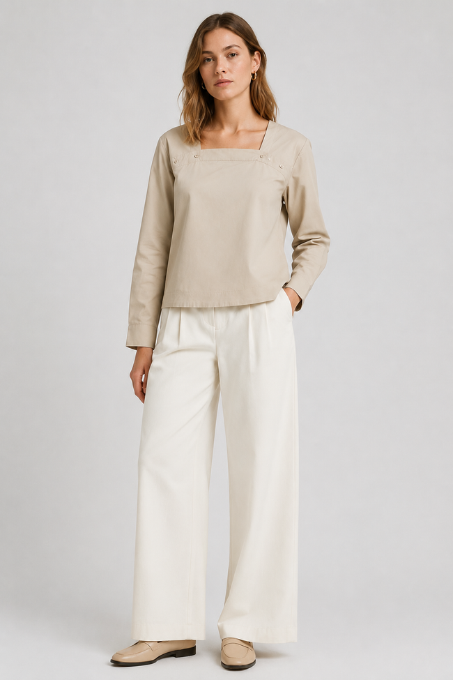 Women Minimal Square Neck Structured Top