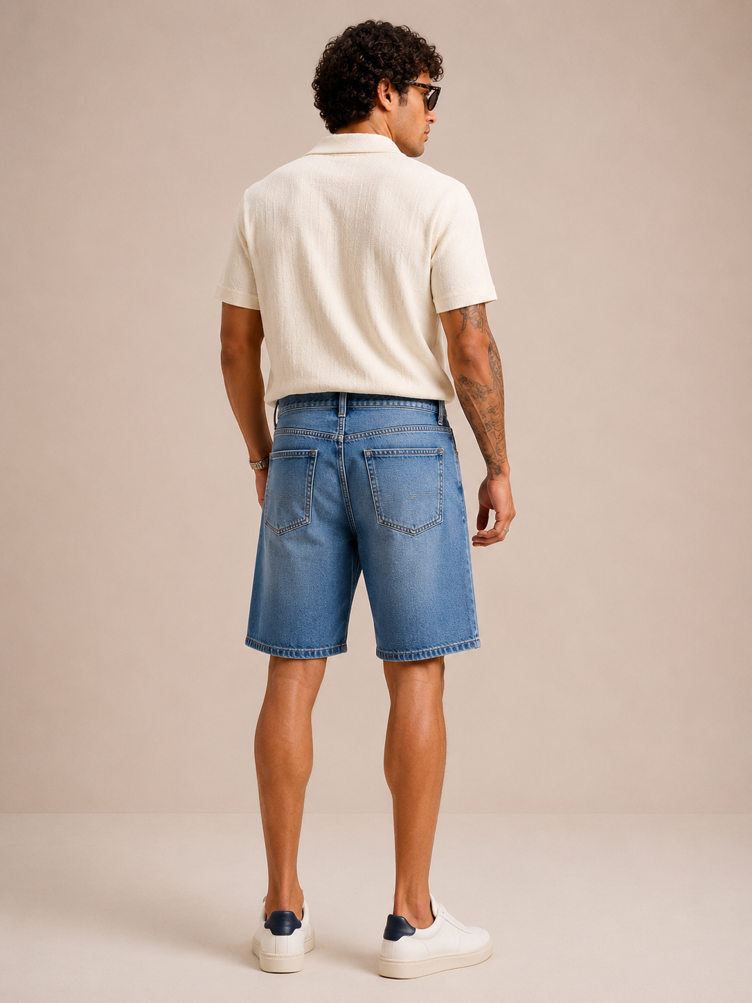 Men Blue Washed Denim Shorts