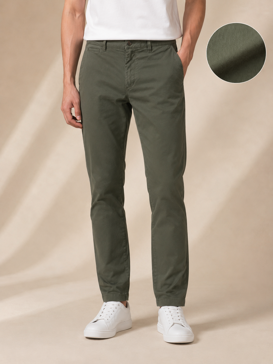 Men Olive Tailored Stretchable Chinos