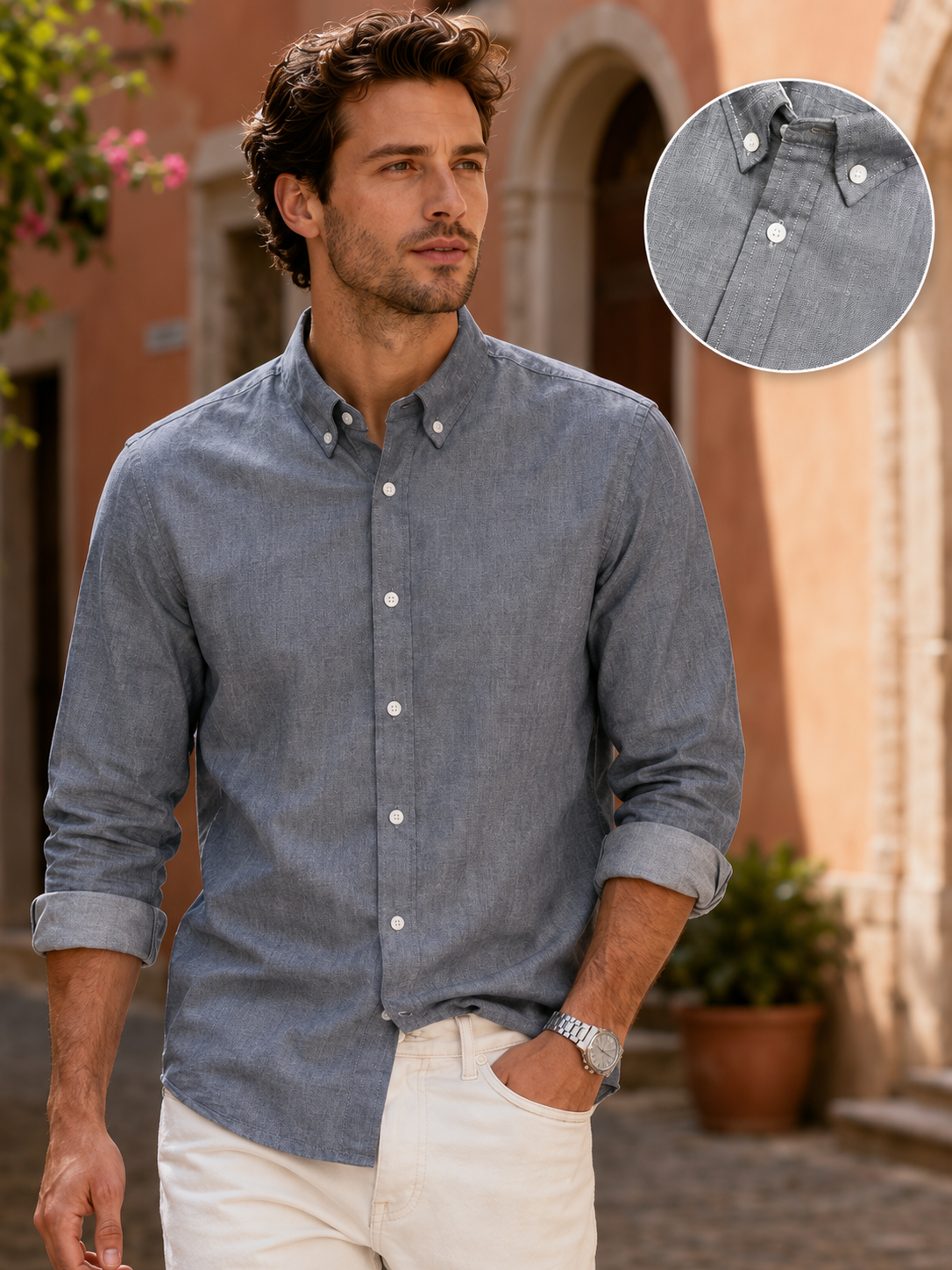 Men Melange Grey Oxford Shirt