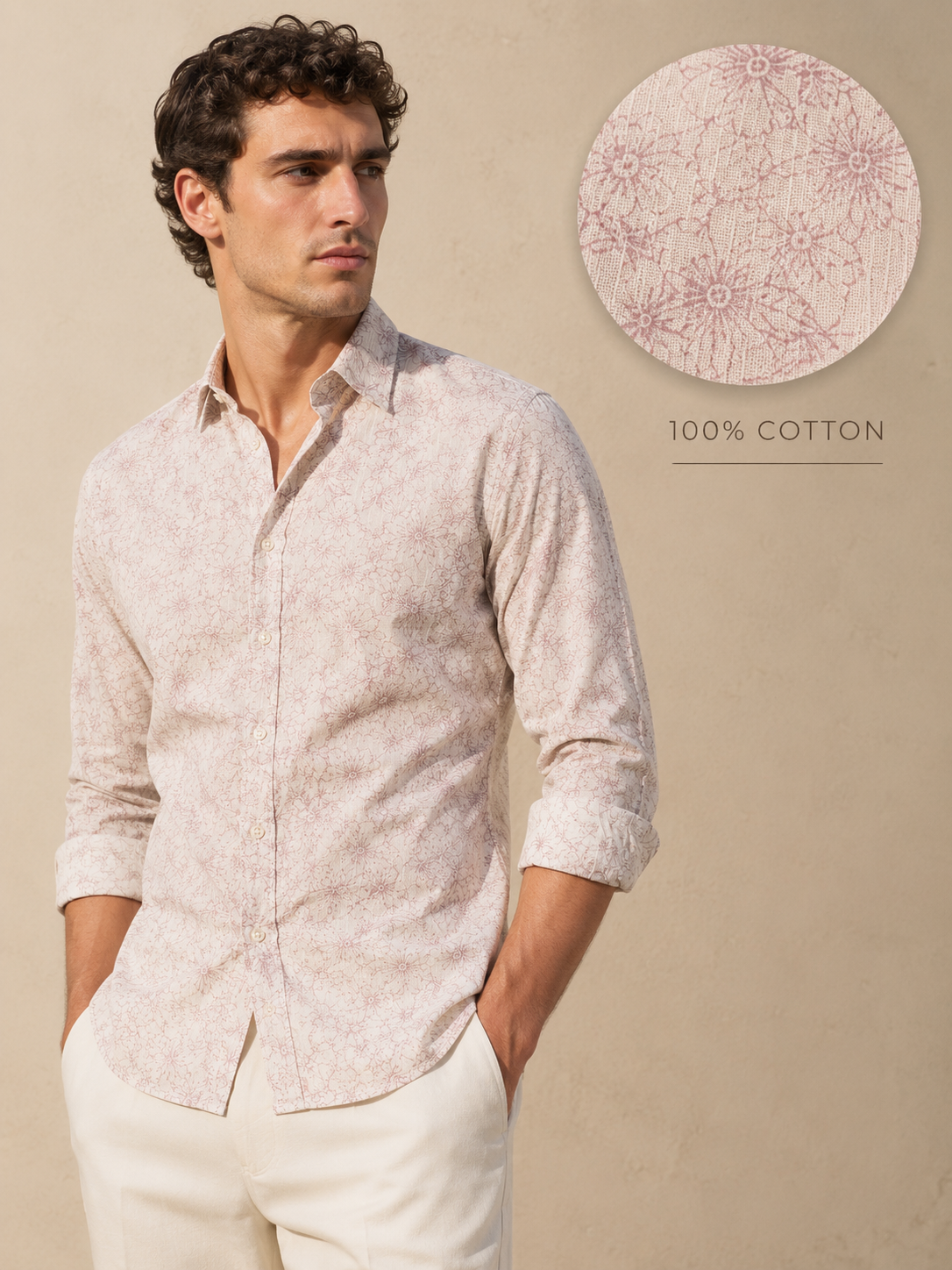 Men Pink Floral Sketch Shirt